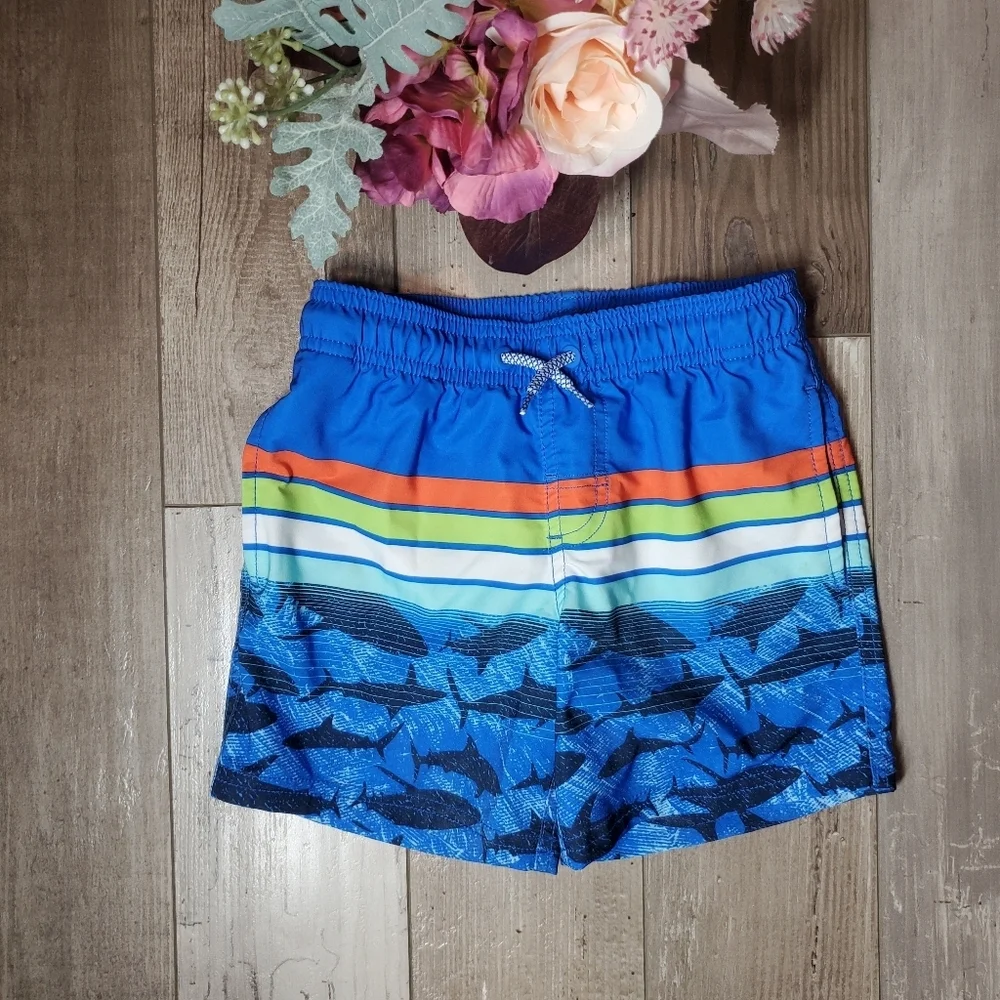 Wonder Nation Boys Swim Trunks with UPF 50+ Size XS (4-5) NWOT Blue Sharks